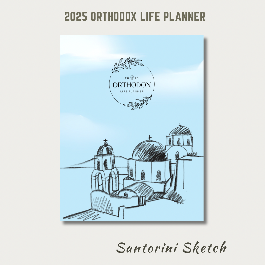 2025 Orthodox Life Monthly Planner - Santorini Sketch Cover